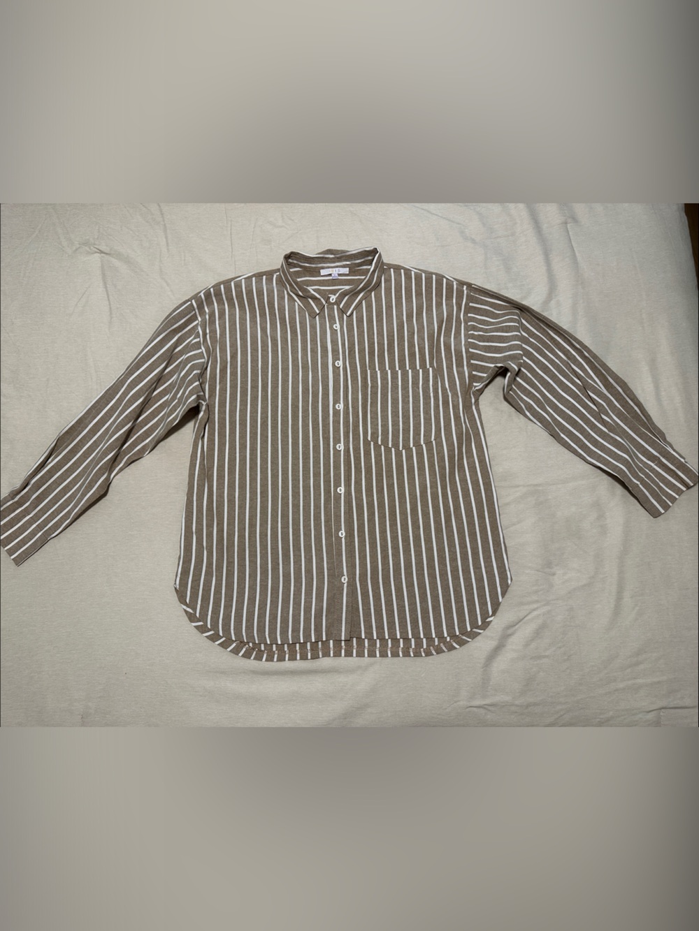 Casual Brown & White Striped women’s Button-Up Shirt